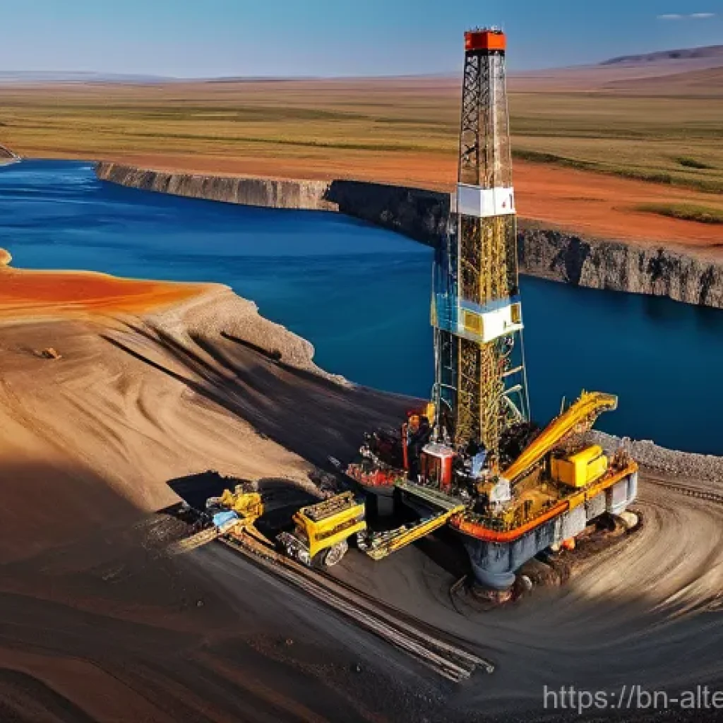 지열 에너지 비용 - **Prompt: "A colossal, state-of-the-art drilling rig powerfully penetrating deep into the Earth, sur...
