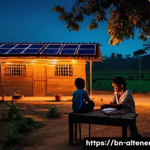 Home 28 대체에너지 관련 정부 정책 변화 - **Prompt 1: Solar-Powered Rural Bangladesh**
"A vibrant, warm shot of a rural Bangladeshi villag...