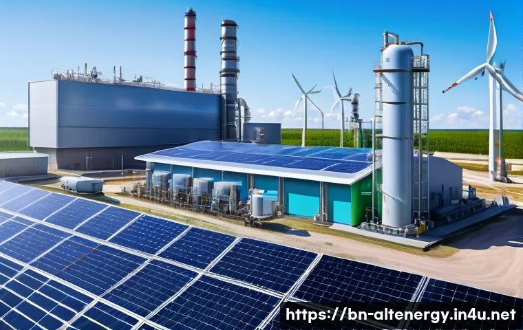 수소 에너지 비용 - A detailed industrial scene showing a modern hydrogen production plant using electrolysis technology...
