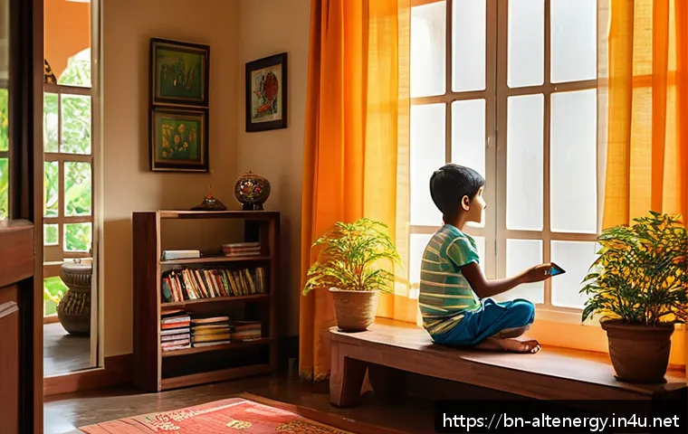 에너지 절약 기술 - A cozy Bengali home interior during daytime featuring large open windows allowing abundant natural l...