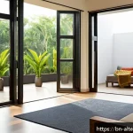 Home 19 건축물 에너지 소비 절감 - A modern Bengali home interior showcasing large south and east-facing windows that allow abundant na...