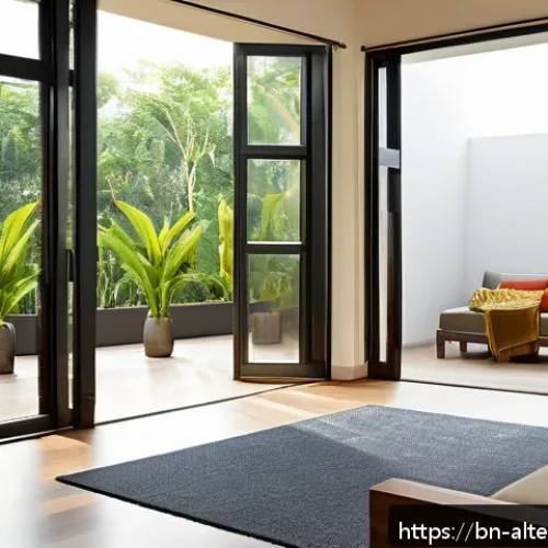 Home 31 건축물 에너지 소비 절감 - A modern Bengali home interior showcasing large south and east-facing windows that allow abundant na...